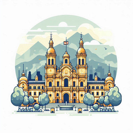 Santiago de Compostela Cathedral, Spain. Vector illustration.のイラスト素材