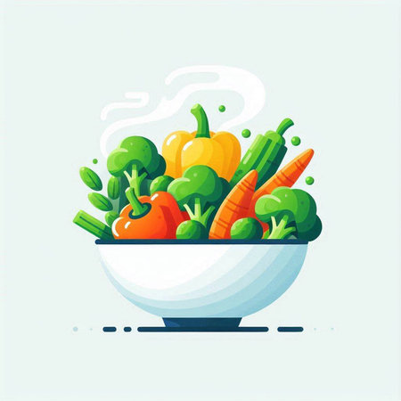 Vegetables in a bowl. Vector illustration in flat style.のイラスト素材