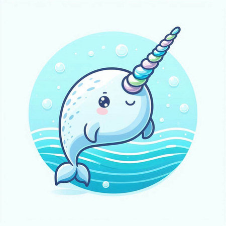 Cute cartoon narwhal with unicorn horn, vector illustration.のイラスト素材
