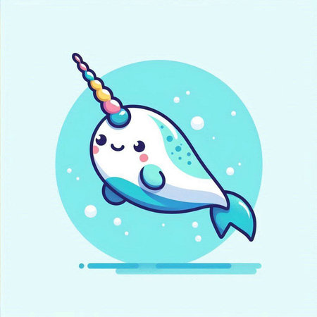 Cute cartoon narwhal with unicorn horn. Vector illustration.のイラスト素材