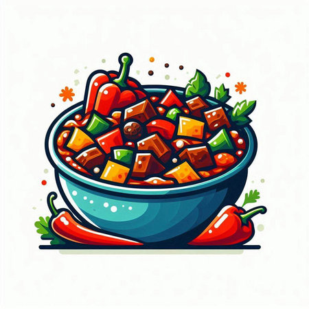 Vegetable stew in a bowl. Vector illustration of vegetable stew.のイラスト素材