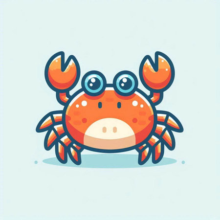 Cute cartoon crab. Vector illustration. Isolated on blue background.のイラスト素材
