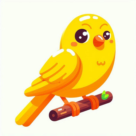 Cute yellow bird sitting on a branch. Vector illustration in cartoon style.のイラスト素材