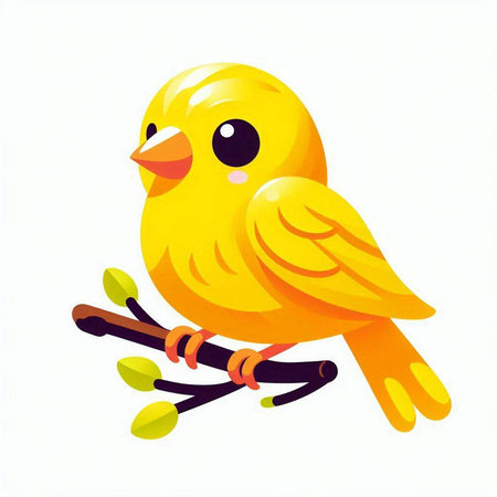 Cute yellow bird sitting on a tree branch. Vector illustration.のイラスト素材