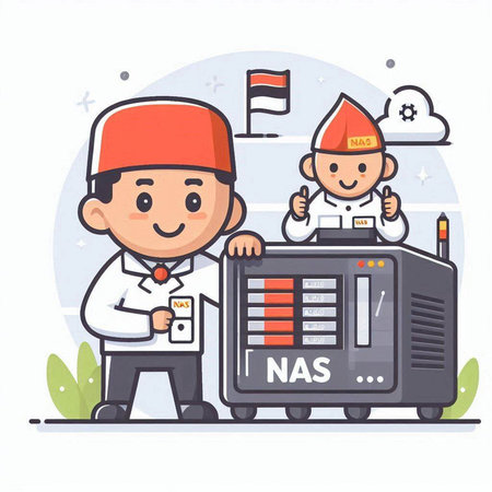 Vector illustration of a man in a red hat with a radio.のイラスト素材