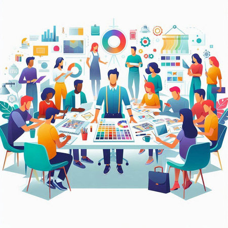 Vector illustration of business people meeting in office. Teamwork concept.のイラスト素材