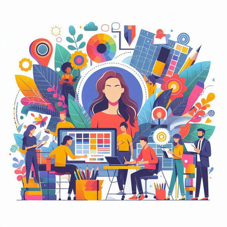 Business people working in office. Vector illustration in a flat style.のイラスト素材