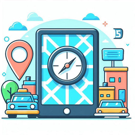 Navigation in the city. Vector illustration in a flat style.のイラスト素材