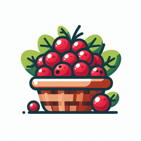 Cranberry in a basket on a white background. Vector illustration.のイラスト素材
