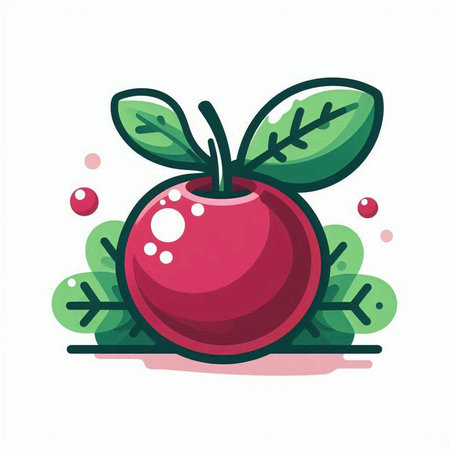 Cute red apple with green leaves on white background. Vector illustration.のイラスト素材