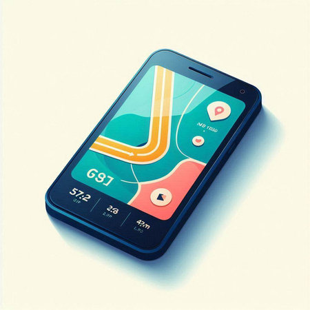Smartphone with GPS navigator on the screen. Vector illustration.のイラスト素材