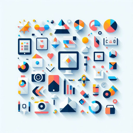 Abstract geometric background with colorful paper cut shapes. Modern vector illustration.のイラスト素材