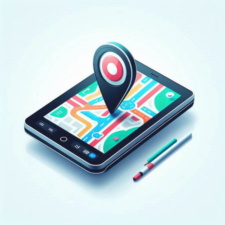 GPS navigator on mobile phone. Isometric vector illustration.のイラスト素材