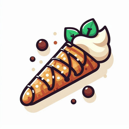 Ice cream cone with whipped cream and mint leaves. Vector illustration.のイラスト素材