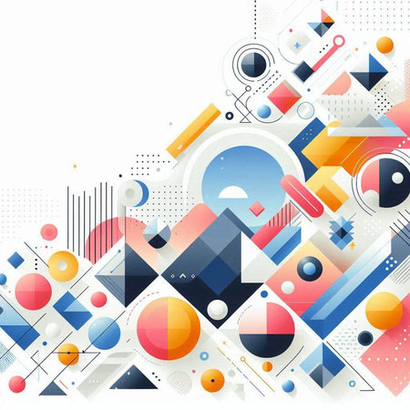 Abstract geometric background with circles, rectangles and other elements. Vector illustration.のイラスト素材