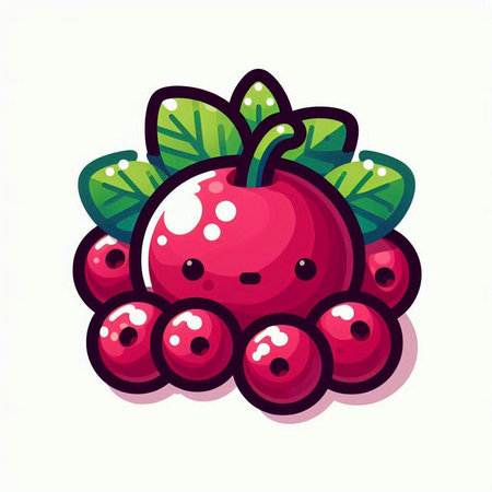 Cute cartoon apple with berries on a white background. Vector illustration.のイラスト素材