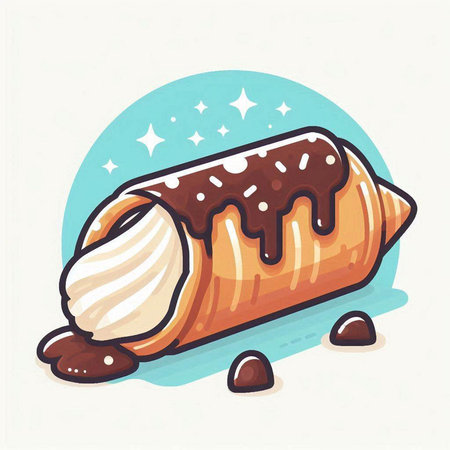 Coffee roll with chocolate and ice cream. Vector illustration.のイラスト素材