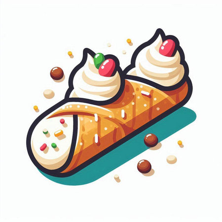 Cake with cream and berries. Vector illustration on white background.のイラスト素材