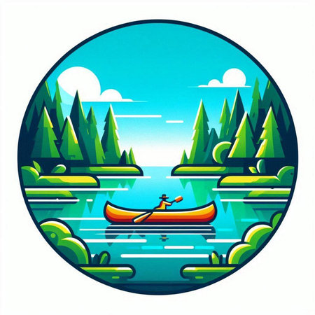 kayak on the lake, vector illustration in a flat style.のイラスト素材