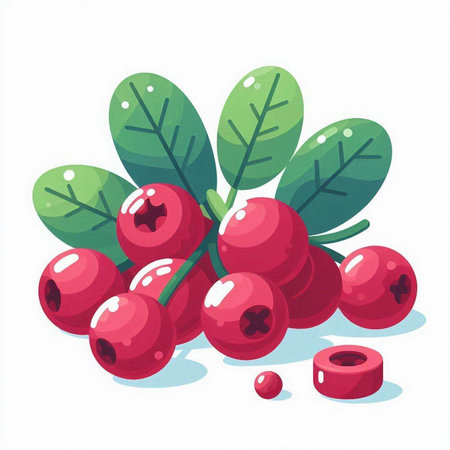 Cranberries with green leaves on white background. Vector illustration.のイラスト素材