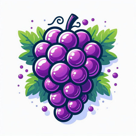 Grapes with leaves. Vector illustration of a bunch of grapes.のイラスト素材