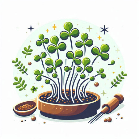 Sprouted seeds of a plant in a pot. Vector illustration.のイラスト素材