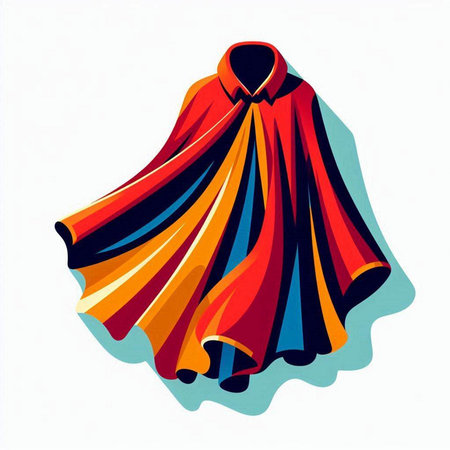 Illustration of a red and yellow cloak on a white background.のイラスト素材