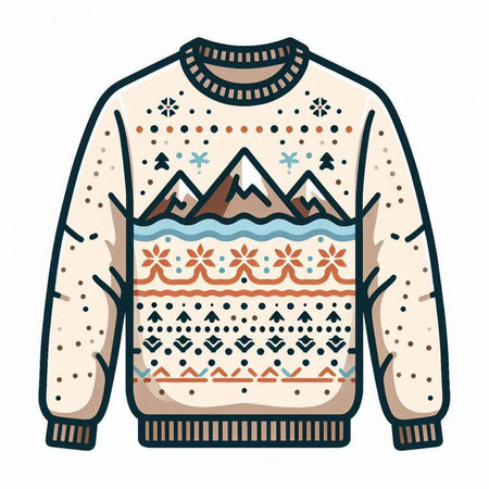 Knitted sweater with snowflakes. Vector illustration in doodle styleのイラスト素材