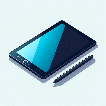 Tablet PC with pen on white background. 3D rendering.のイラスト素材
