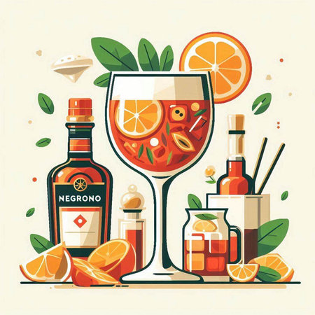 Cocktail with gin, rum and orange. Vector illustration.のイラスト素材