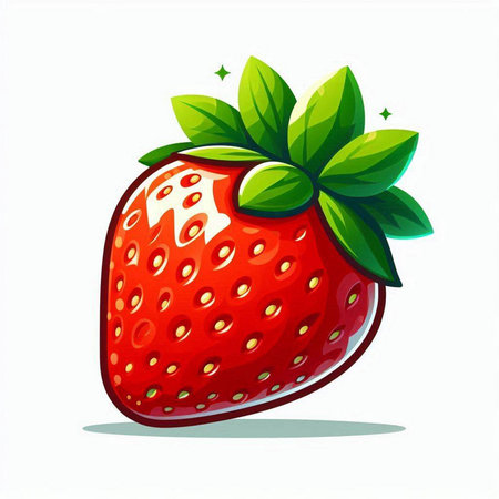 Strawberry with leaf isolated on white background. Vector illustration.のイラスト素材