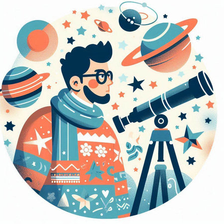 Astronaut in outer space. Vector illustration in flat style.のイラスト素材