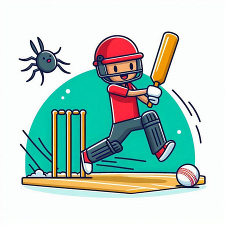 Cricket player playing cricket. Vector illustration in cartoon style.のイラスト素材