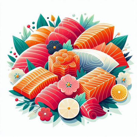Illustration of japanese traditional food - sashimi. Vectorのイラスト素材