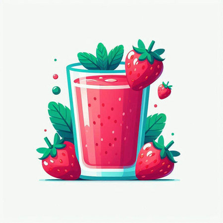 Strawberry smoothie. Healthy summer drink. Vector illustration.のイラスト素材