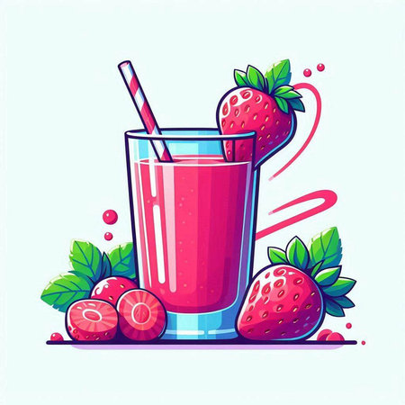Strawberry juice in a glass with a straw. Vector illustration.のイラスト素材