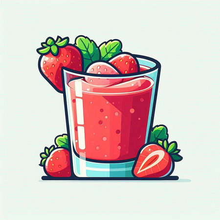 Strawberry smoothie in a glass. Vector illustration, flat style.のイラスト素材
