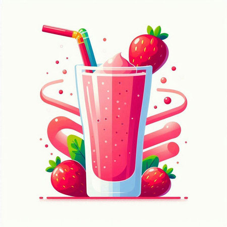 Strawberry milkshake in a glass. Vector illustration.のイラスト素材