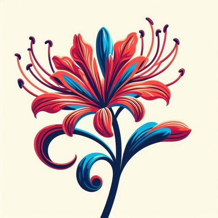 Beautiful lily flower. Hand drawn vector illustration in vintage style.のイラスト素材