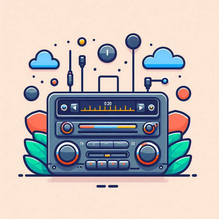 Retro radio. Vector illustration in flat linear style. Music player.のイラスト素材