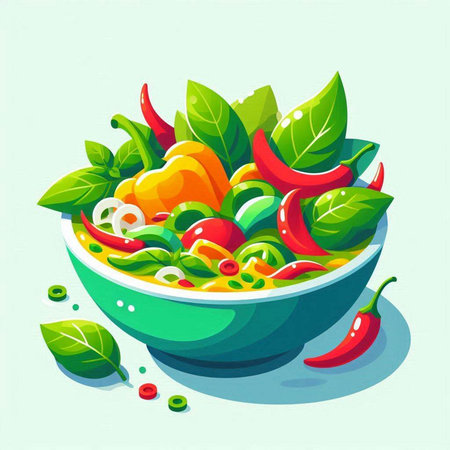 Vegetable salad in a bowl. Vector illustration on a light background.のイラスト素材