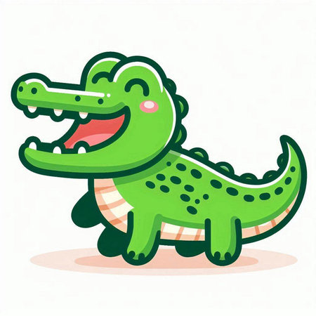 Crocodile cartoon vector illustration. Cute green crocodile.のイラスト素材