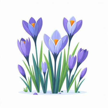 Beautiful purple crocus flowers on white background. Vector illustration.のイラスト素材