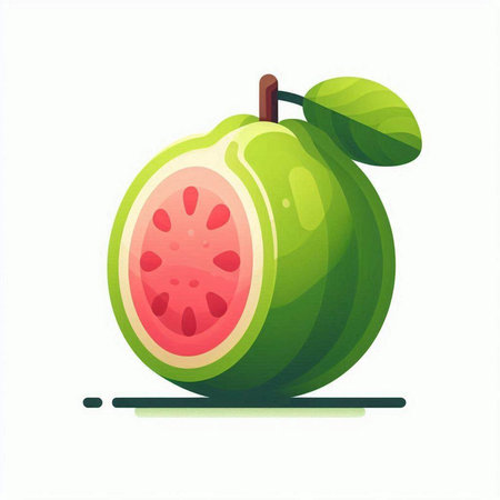 Fresh guava fruit isolated on white background. Cartoon style vector illustration.のイラスト素材