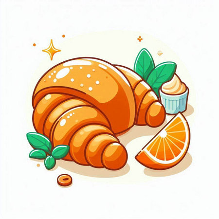 Croissant with cream and orange on white background. Vector illustration.のイラスト素材