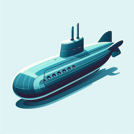 Submarine on a light blue background. Vector illustration in retro style.のイラスト素材