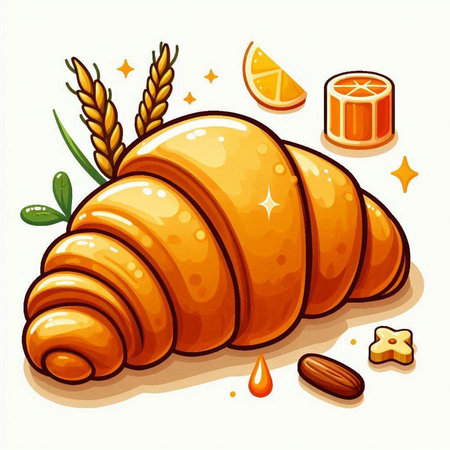 Croissant with a slice of orange and grains. Vector illustration.のイラスト素材
