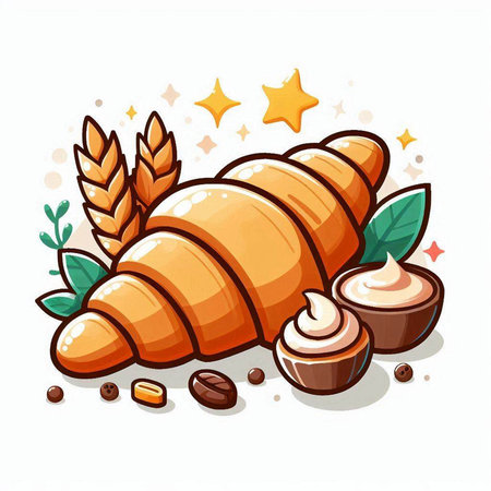 Croissant and coffee beans on white background. Vector illustration.のイラスト素材