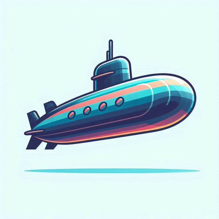 Submarine. Vector illustration of a cartoon submarine on a blue background.のイラスト素材