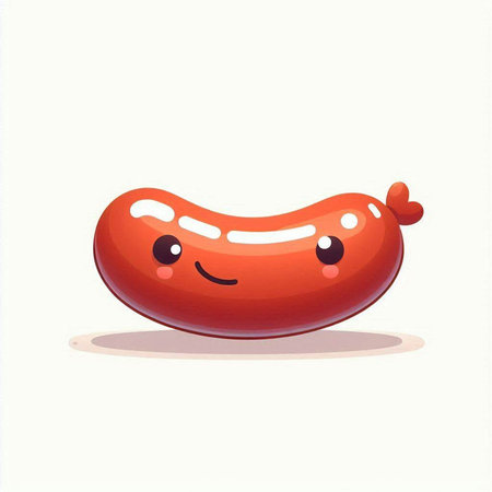Sausage cartoon character. Vector illustration of a kawaii sausage.のイラスト素材
